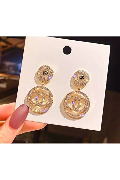 Shiklik أقراط نسائية من الزركون الحجري باللون الذهبي