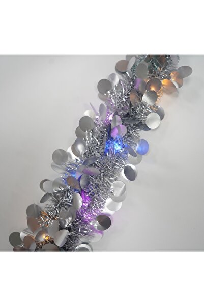 Bibilel Christmas Tinsel with LED, Silver, round-sequin design, 2 m x 5 cm, PVC, String, Artificial,