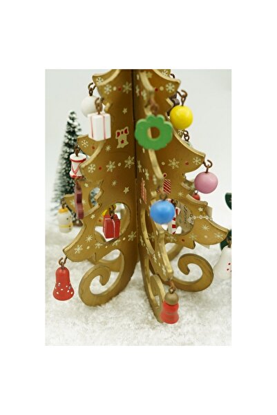 Flippy Decoratiune Craciun, Brad, Auriu, 6 cavitati cu ornamente, 12 cm x 20 cm, Lemn,