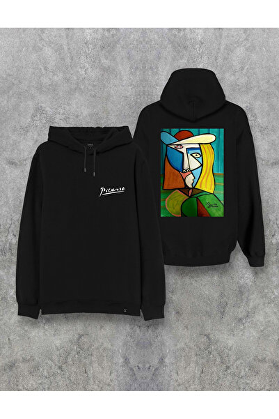 MODA هوديي بابلو بيكاسو مطبوع باللون الأسود
