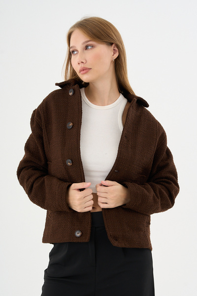 Danger Дамско палто с преувеличен дизайн от техническа материя, кафяво