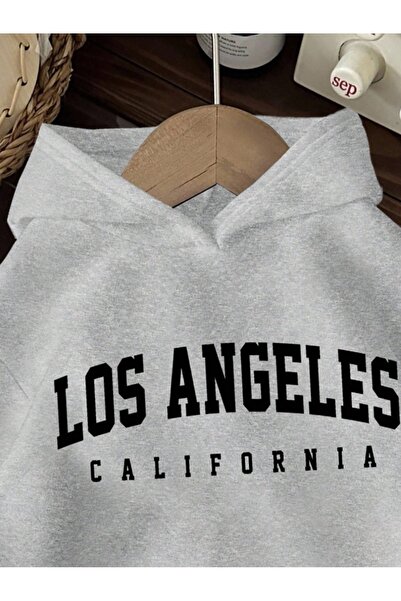 AFROGİYİM Унісекс Лос-Анджелес з принтом Шардон 2 нитки з капюшоном Світшот