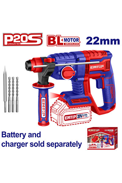 EMTOP Ciocan rotopercutor fără baterie și încărcător, motor fără perii, 22 mm...