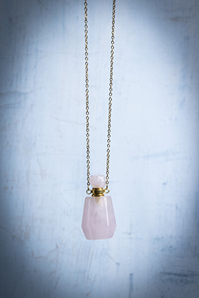 Deniz Doğal Taş Sertifikalı Pembe Kuvars Doğal Taş Esans Şişesi / Kolye