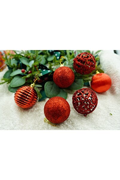 Bibilel Set of 12 Red Glitter Ball Christmas Ornaments, Polystyrene