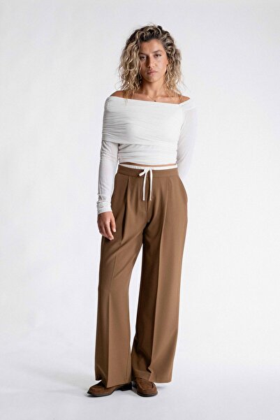 SEPANU COLLECTION Women's Double Waist Detailed Camel Palazzo Pants