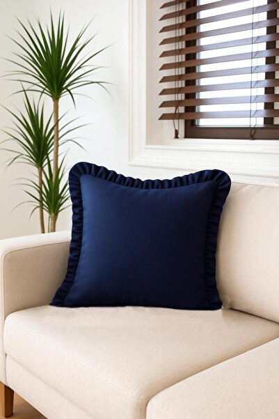 GOCCIA Fırfırlı Mavi Kırlent Kılıfı Dekoratif Bohem Soft Koltuk Sırt Yastık Hediyelik Yılbaşı 45x45