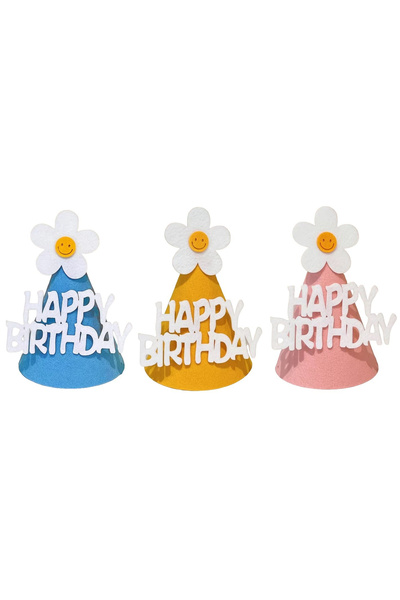 Flippy Set of 3 Happy Birthday Flippy Party Hats, Birthday Theme, with Foam F...