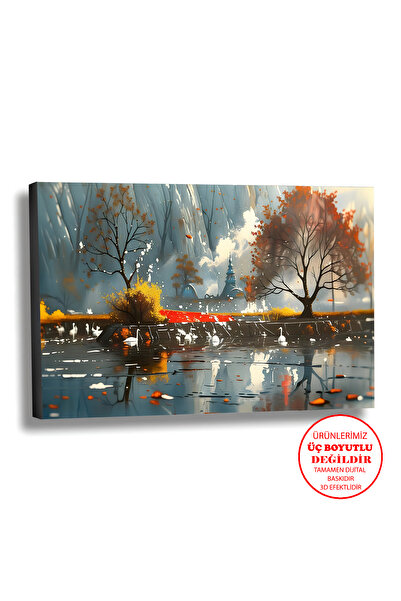 Harika bir ev KANVAS-DUVAR-SALON TABLOSU YAĞLI BOYA EFEKTLİ MANZARA ISLAK SON...