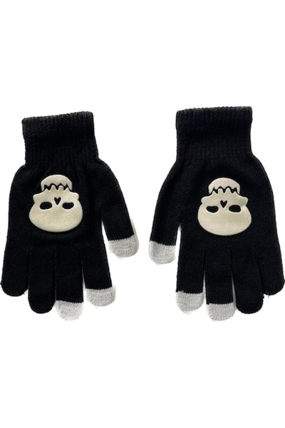 Bibilel Touch screen gloves, White Skull, size S-M, Black
