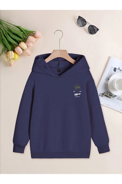 AFROGİYİM Унісекс Каліфорнійська пальма з принтом, 2 нитки, капюшон, світшот