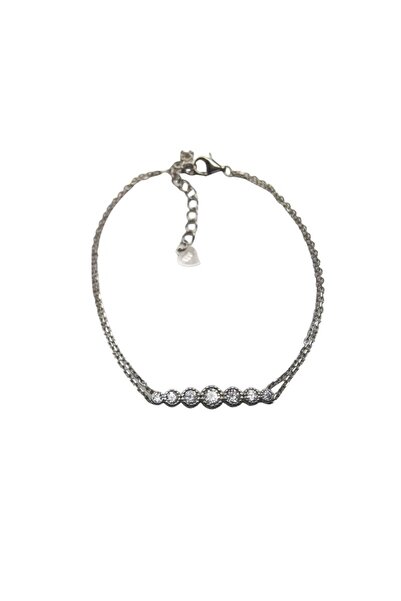 Jolie Silver Διπλό ασημένιο βραχιόλι 925 με 7 πέτρες