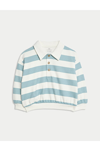 Marks & Spencer Pamuk Karışımlı Çizgili Rugby Sweatshirt