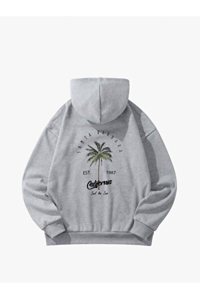 AFROGİYİM Унісекс Каліфорнійська пальма з принтом, 2 нитки, капюшон, світшот