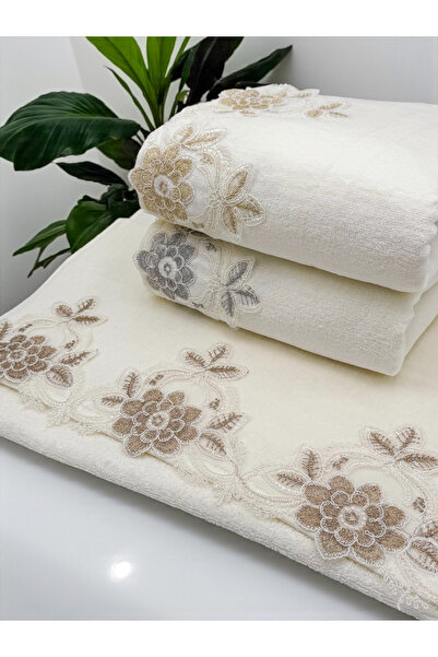 AYHANHOME 3-Piece Velvet Luxury French Laced Dowry 50X90 Hand and Face Towel