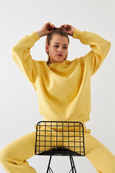 GIA - ART Унісекс оверсайз світшот Basic Жовтий – Велосипедна горловина, 3 нитки шерстяний фліс
