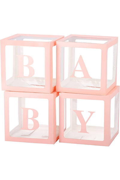 Flippy Set 4 Cutii pentru Baloane, Flippy, Model Scris Baby, Tematica Iubire, Cuburi Decorative din Plastic