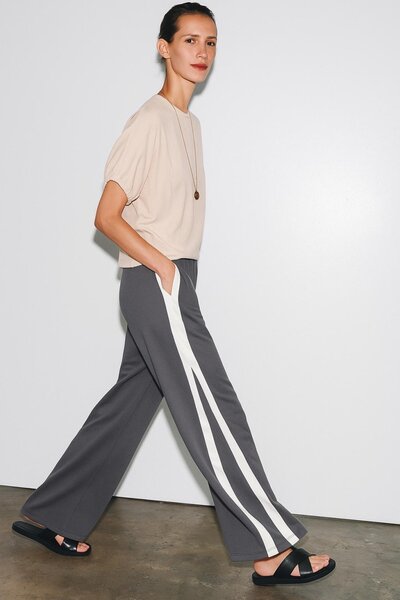 HAKKE White Stripe Detail Stylish and Trendy Wide Leg Pants
