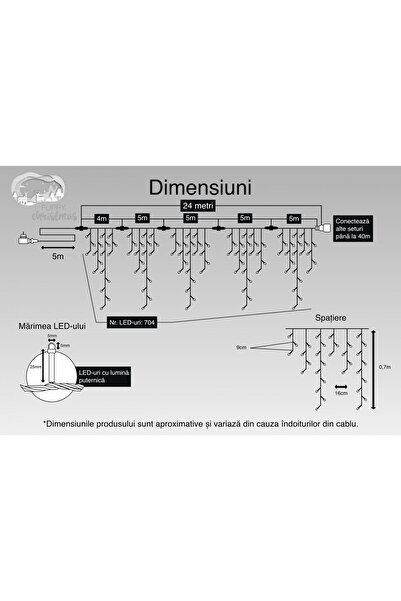 Flippy Christmas Icicle Lights, IP44, 24m, 704 LEDs, Fringed Curtain, Cold White, 8 Lighting Modes, Transfo