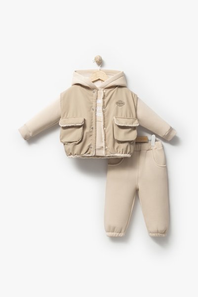 Mamman's Winter, Hooded , Vest Set 3-Piece Unisex Baby Kids Set for Girls and Boys