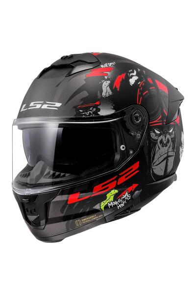 LS2 STREAM 2 ANGRY MONKEY MAT SİYAH-KIRMIZI KASK