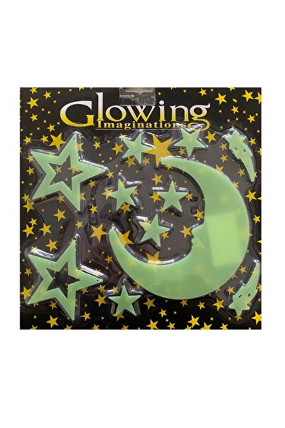 Bibilel Glow-in-the-Dark Moon and Stars 2D Set for Ceiling Decoration, 11 pcs