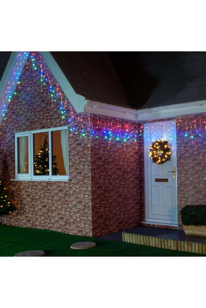 GIMASE , Instalatie Craciun, 5 m, 143 Led-uri ,Franjuri, Rosu / Verde/ Albastru, Flash