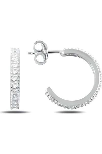 Jolie Silver Cercei din argint 925 cu zirconii, model semicerc cu șurub