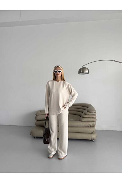 NOTCHTR Women's Oversize Plain Modal Fabric Crew Neck Long Sleeve Basic Two-Piece Set