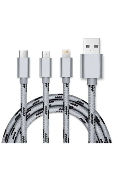 SOHO Cablu de date 3 in 1 compatibil Apple, micro USB, Type-C, Gri