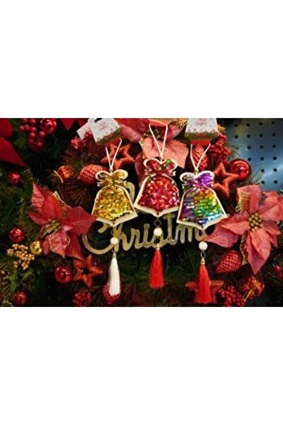 Bibilel Sequin bell Christmas tree ornament, Bibilel, red, wood, 36 cm