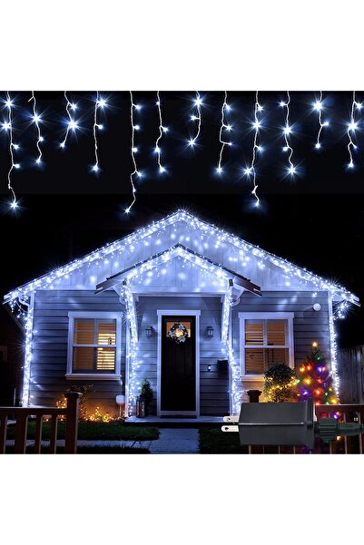 Crocodileskids Instalatie Craciun, 5 m, 143 Led-uri, Franjuri, Alb rece, Flas...