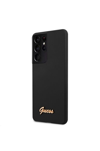 Guess Silicone Metal Logo Script Case for Samsung Galaxy S21 Ultra 5G - Black