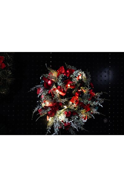 Flippy Χριστουγεννιάτικο στεφάνι για την πόρτα, Κόκκινο/Πράσινο, 40 cm, PVC, Τεχνητό, Διακοσμημένο, με LED,