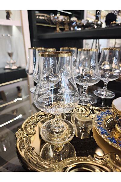 P&ORA PREMIUM KITCHEN PRODUCTS Real Gold Gilded Crystal Coffee or Water Glass, Set of 6, 220 Cc