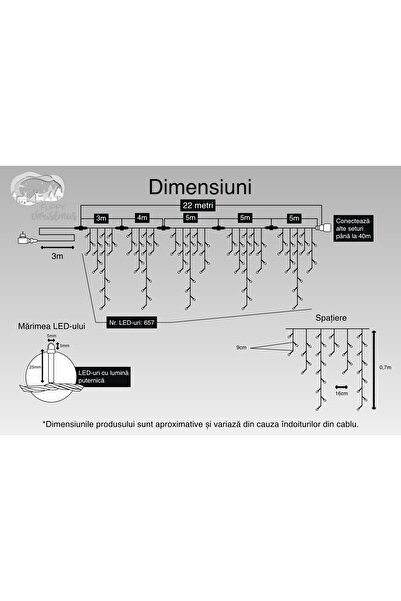 Flippy Instalație luminoasă de Crăciun, țurțuri, IP44, 22 m, 657 LED-uri, perdea cu franjuri, alb cald, modulator cu 8 lumini