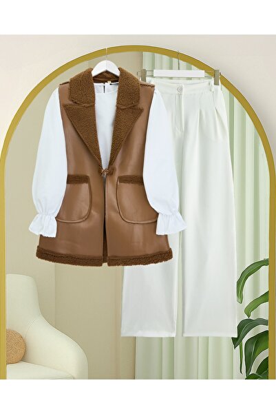 Modamorfo Lamb Plush Double Pocket Vest - Tan