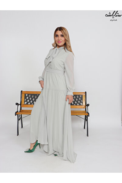 Stylish Long chiffon dress with a soft cut in gray