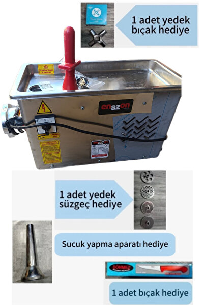 YILMAZKARA HIRDAVAT Enazon 12 no et kıyma makinesi (1 yedek bıçak,1yedek süzg...