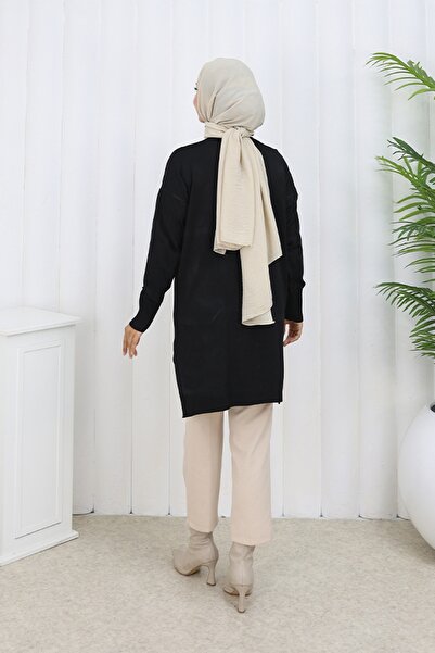 benguen Patterned Long Mercerized Cardigan N3239 Black