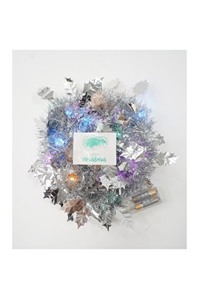 Flippy Χριστουγεννιάτικο στολίδι με LED, ασημί, μοντέλο φύλλου, 2 μ. x 6 εκ., PVC, νήμα, τεχνητό,