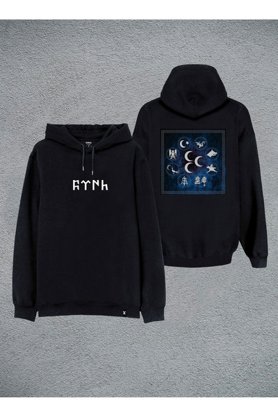 MODA هوديي سويت شيرت بقلنسوة أسود مطبوع عليه بوسكورت تركي