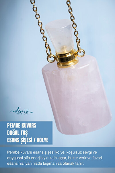 Deniz Doğal Taş Sertifikalı Pembe Kuvars Doğal Taş Esans Şişesi / Kolye