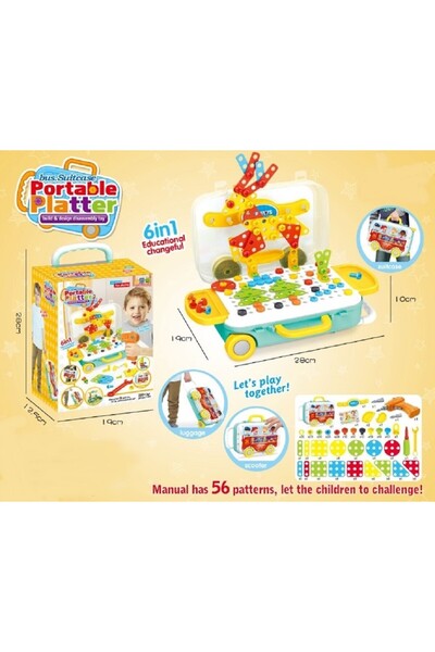 Flippy Educational toy for children, Flippy, Set of 258 pieces, 6 in 1, Suitcase with drill, Multicolor