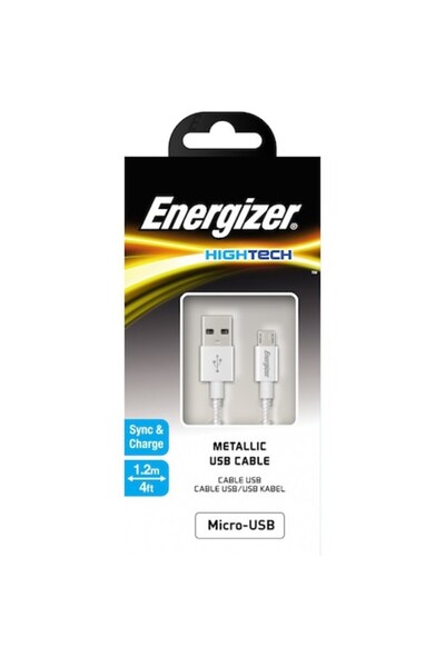 Energizer USB-A - microUSB Metallic Cable, 18W, 1.2m, White
