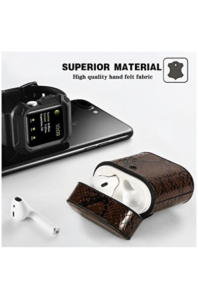 Bibilel Leather case with snakeskin pattern for Apple AirPods1/2, Brown, BBL1366
