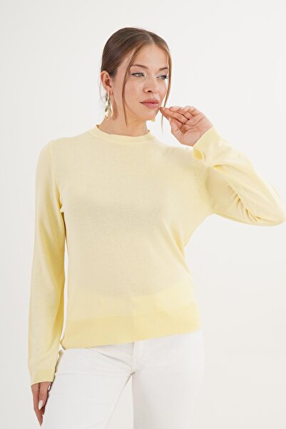 Hipo Trend Guler rotund basic pulover subțire galben din tricot