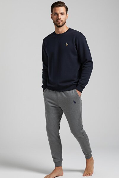 U.S. Polo Assn. Erkek Uzun Kollu Bisiklet yaka Lastikli Paça Lacivert Pijama Takımı C5T9N981