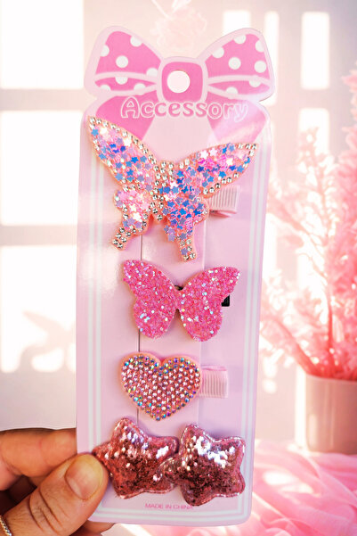 Nisankids Glitter Simli Kelebek- Kalp - Yıldız Figürlü Toka Seti