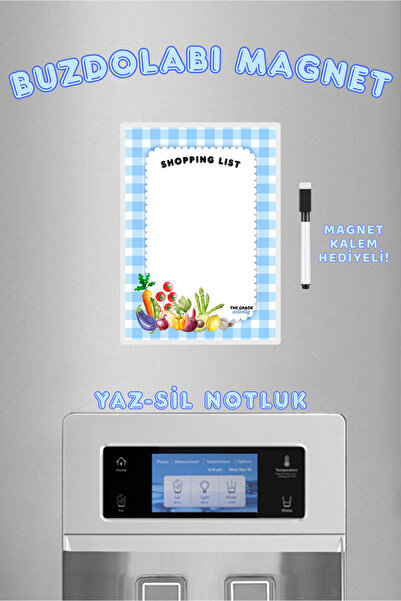 The Grade Yaz Sil Mavi Pötikare Sebze Shopping List Buzdolabı Magnet Notluk M...